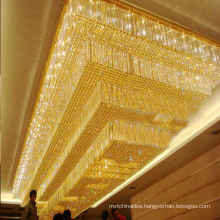 Luxury golden 4 layer rectangular large chandelier hall